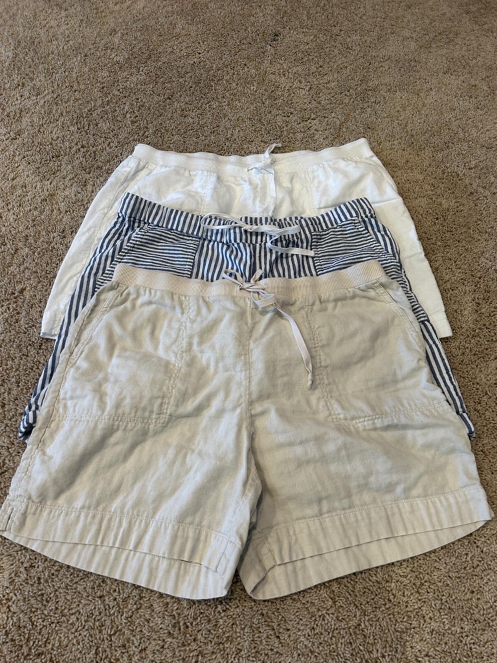 J Jill Shorts Bundle Size Large in White, Khaki and Blue/White Stripes